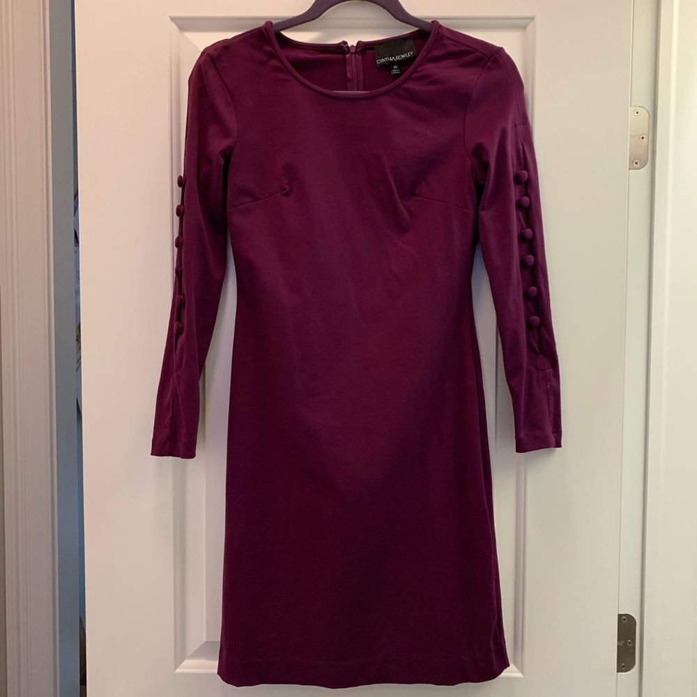 Cynthia Rawley Plum Dress w/ Button Sleeve detail